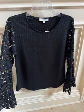 NWT Anthropologie Black Lace-Sleeve Top